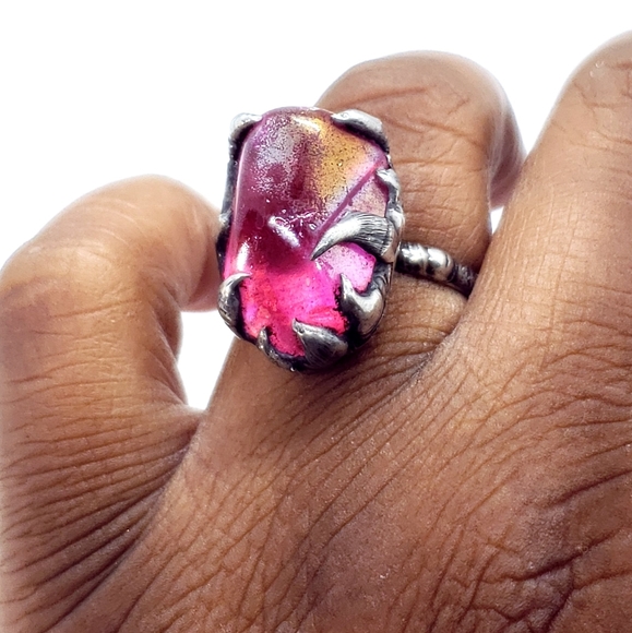 Pink aura quartz crystal ring statement ring - Picture 7 of 12